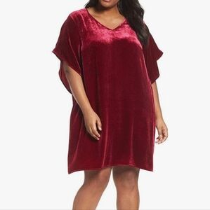 Eileen Fisher Velvet V-Neck Dress in Rich Burgundy